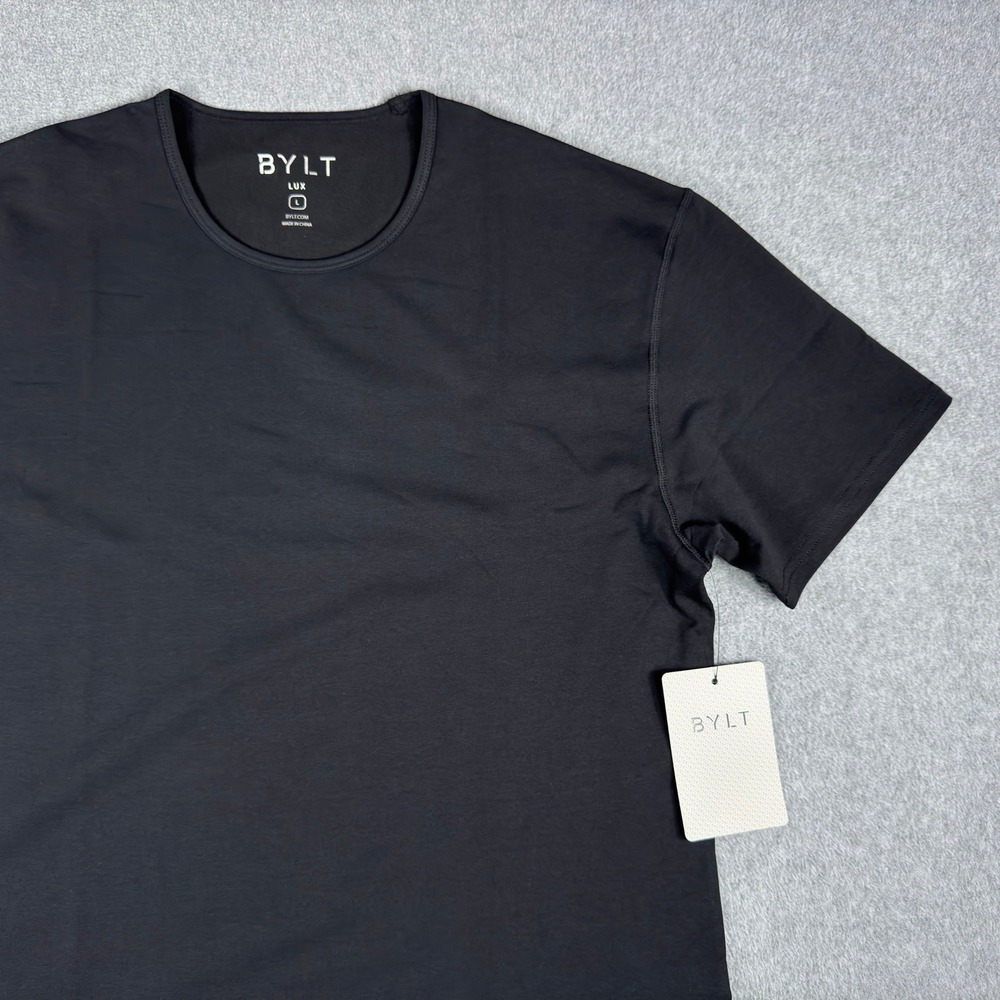 BYLT Men's Large Black Crew Lux T-Shirt Curved Hem NEW